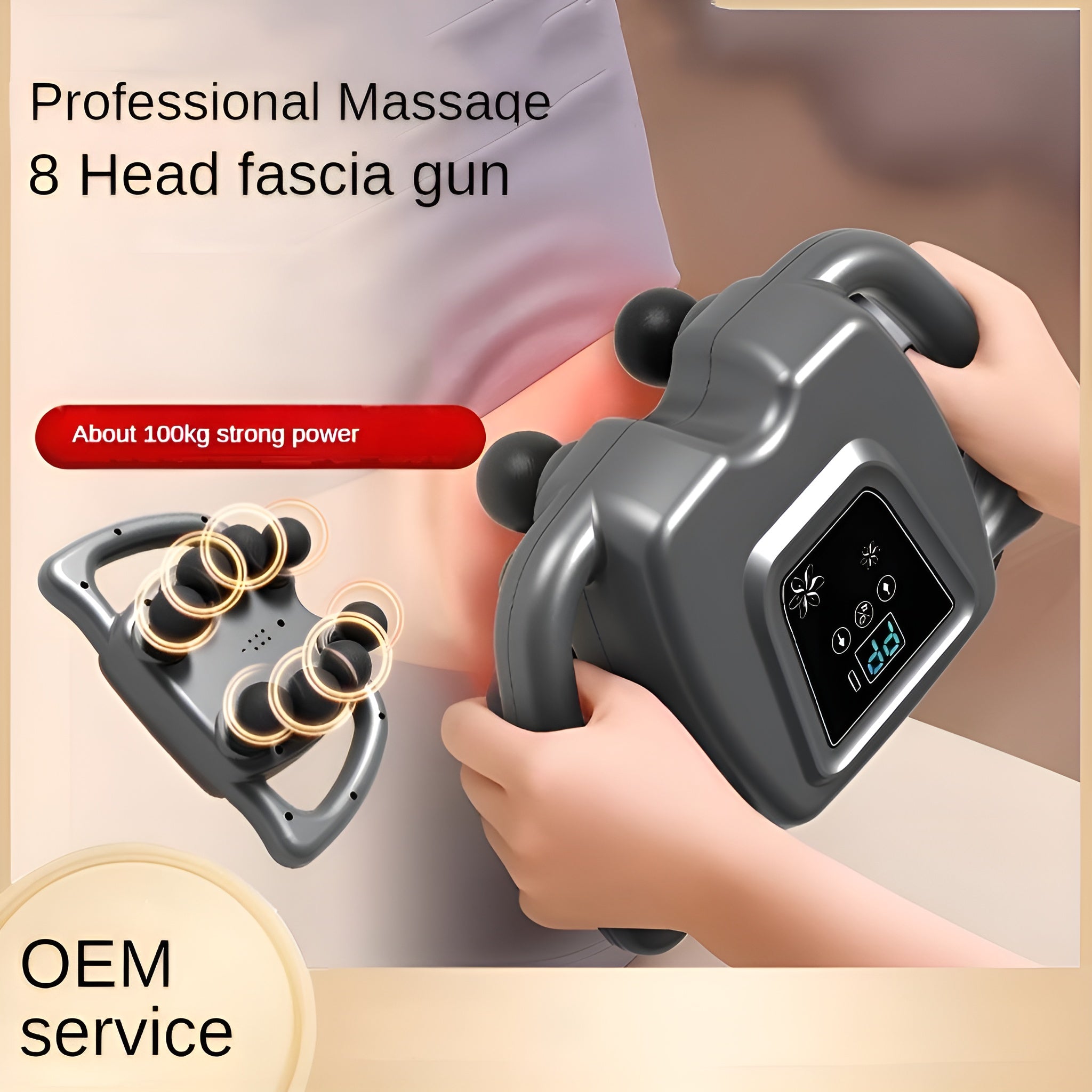 Professional Portable Electric Massager High Quality 8-Head Deep Tissue Fascial Gun Large Deep Coverage for Body Vibration