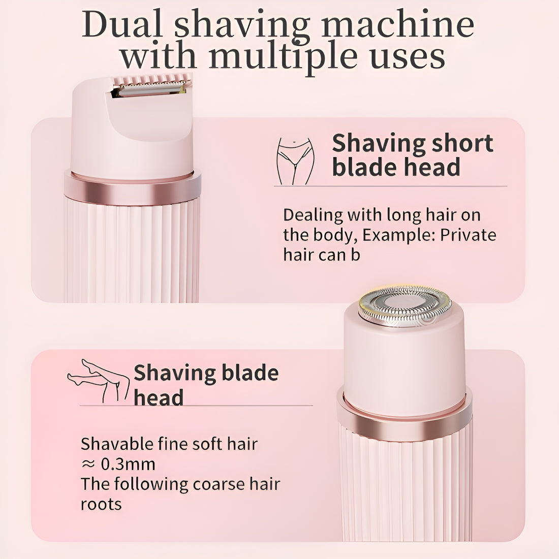 2 in 1 Waterproof Double Headed Rechargeable Women Hair Shaver Painless Lady Epilator for Pubic Face Underarm Legs